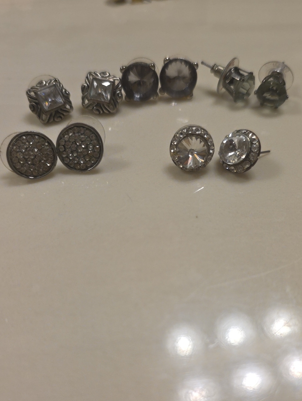 Vintage Crystal Pierced Stud Earring Set - Silver Tones